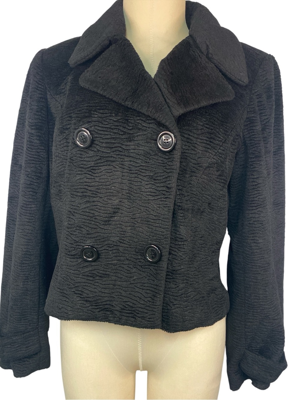 Evan Picone Black Double-Breasted Women's Short Coat Medium